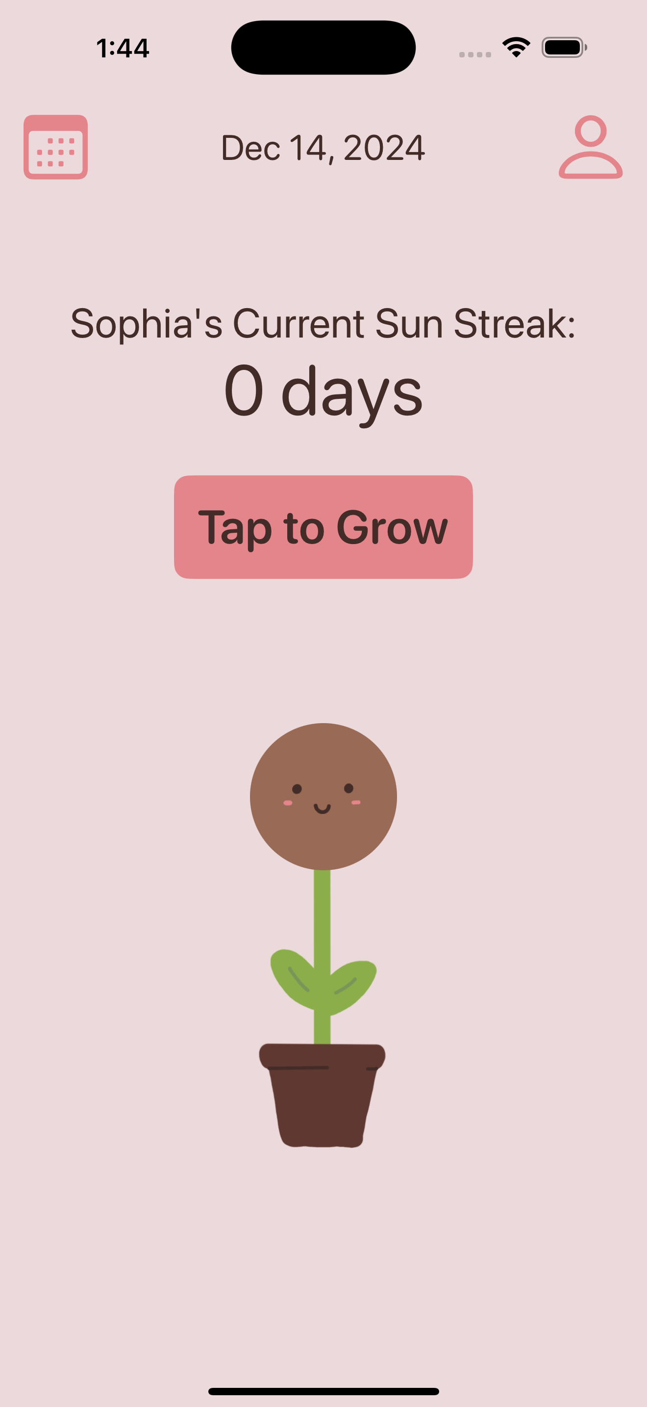 Tap to log your sunscreen usage and grow with Rue